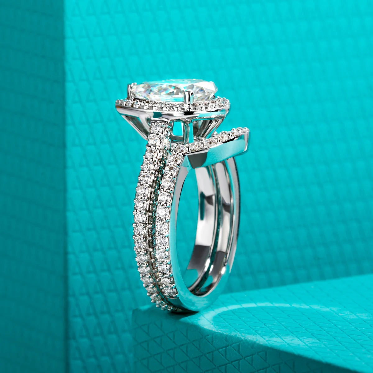 4.8 CTTW Pear Cut Moissanite Halo Bridal Ring