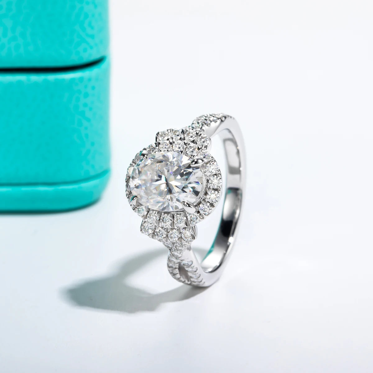 2 CT Oval Cut Moissanite Halo Engagement Ring