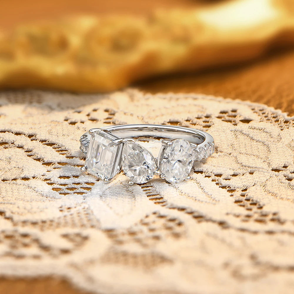 VVS1 D Color 3-Stone Moissanite Engagement Ring