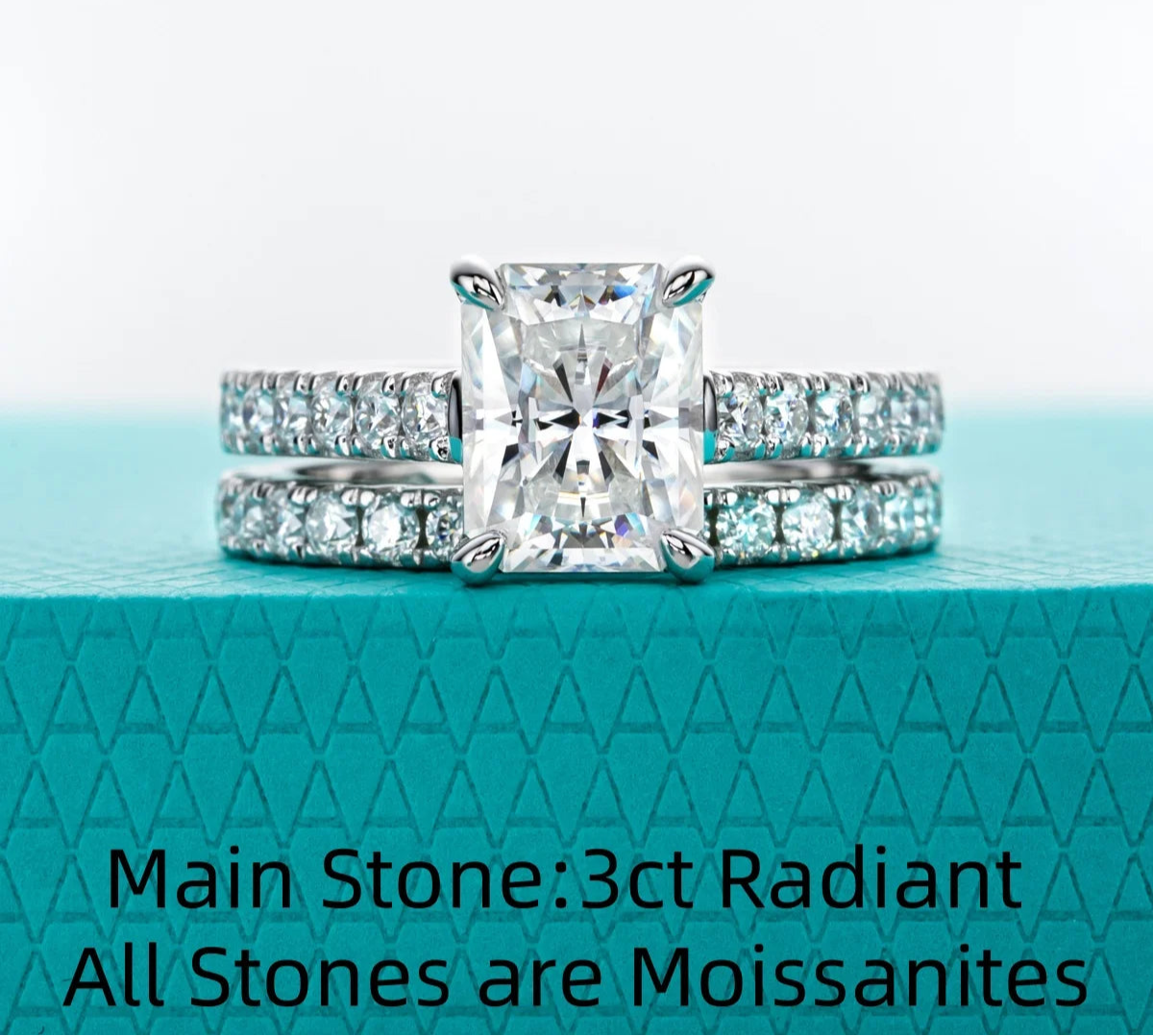 3 CT Radiant Cut Moissanite Bridal Ring Set