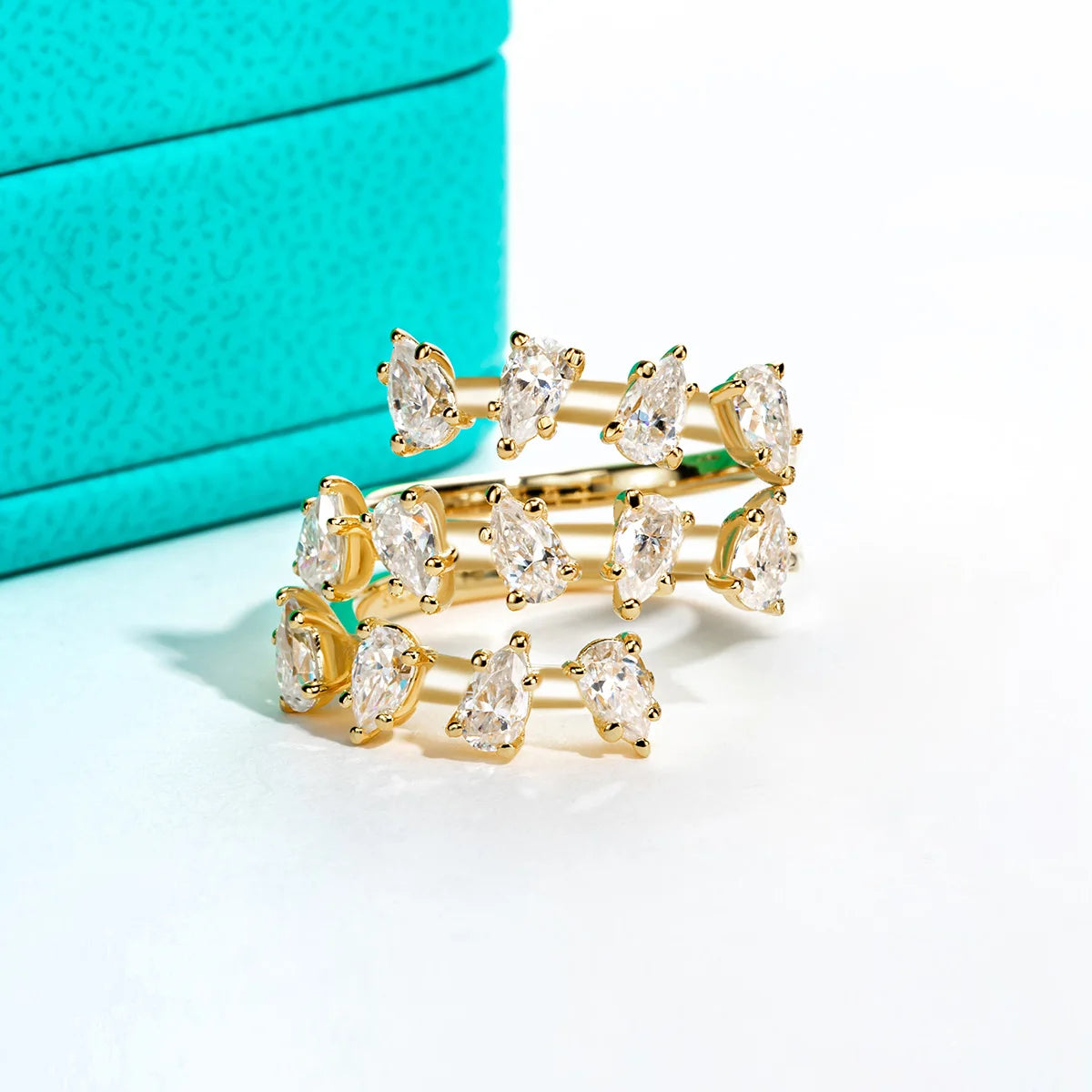 3.9 CTTW Pear Cut Moissanite Wedding Band