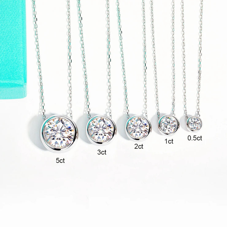 D Color Moissanite Bezel Stud Earrings & Pendant Necklace Jewelry Set.