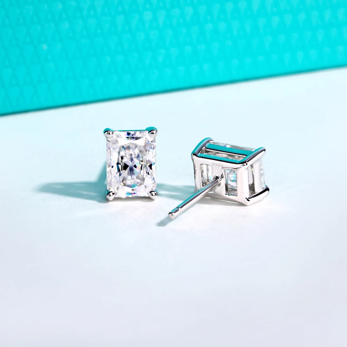 VVS1 D Color Radiant Cut Moissanite Stud Earrings