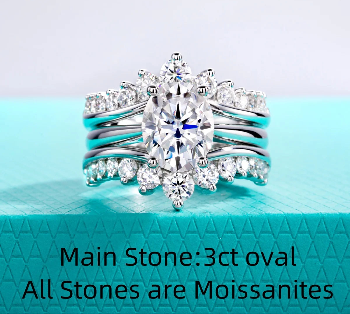 3 CT Oval Cut Moissanite Bridal Set Ring
