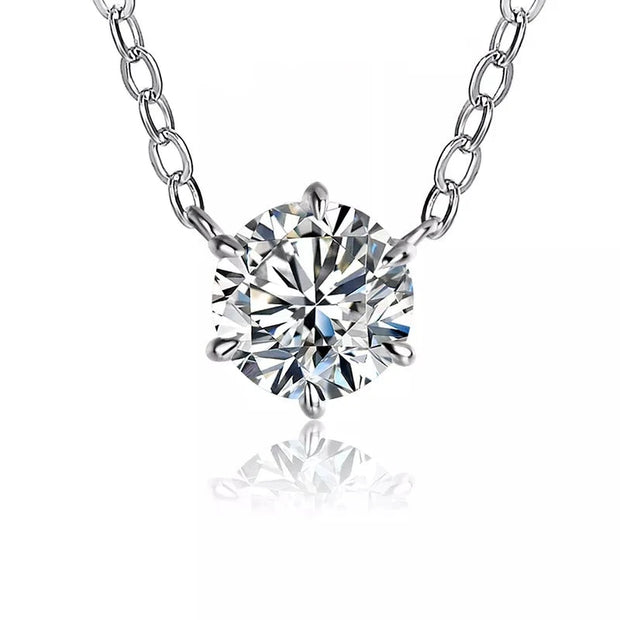 Round Cut 1.0ct D Color White Pass Diamond  Elegant Necklace