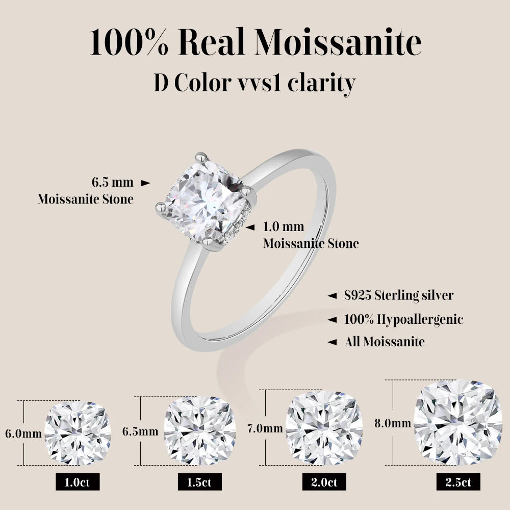 VVS1 D Color Cushion Cut Moissanite Engagement Ring