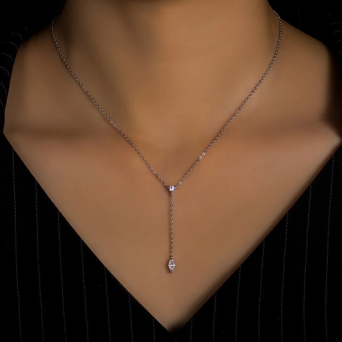 0.3 CT Marquise & 0.1 CT Round Cut Moissanite Pendant Necklace