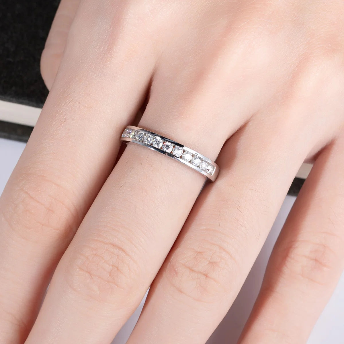 2MM Round Cut D Color Moissanite Band