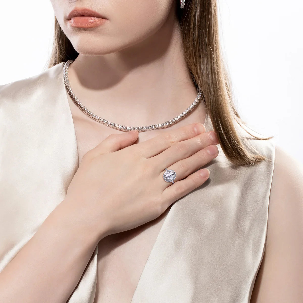 3CT Oval Cut Double Halo Moissanite Engagement Ring