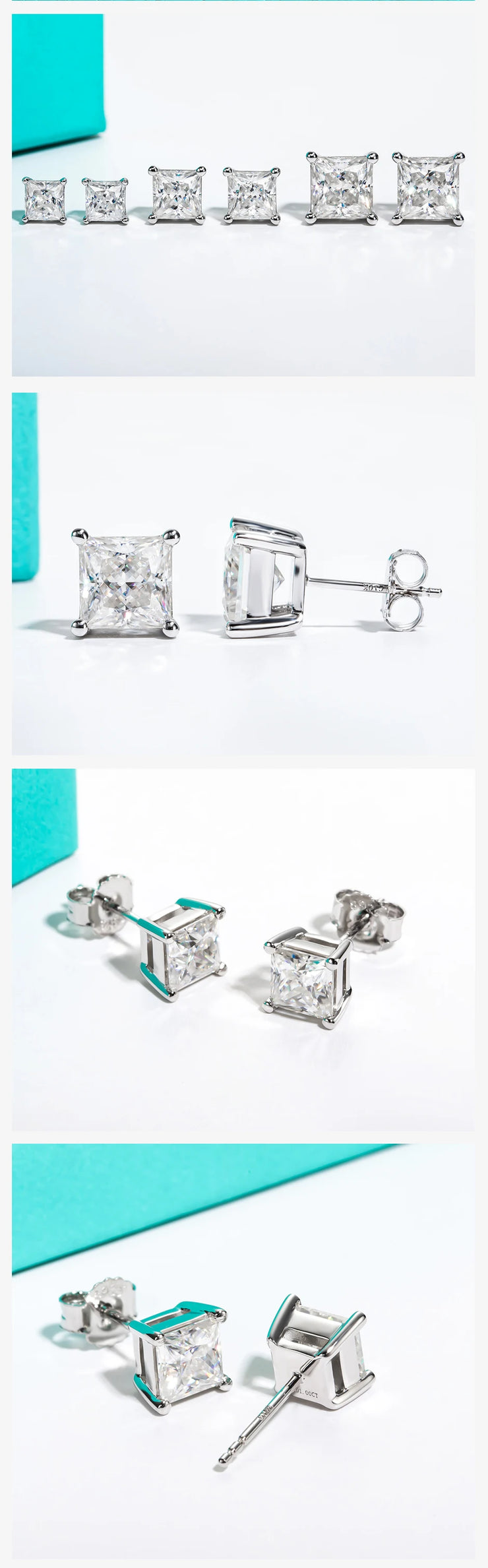 10K Gold Post Princess Moissanite Stud Earrings.