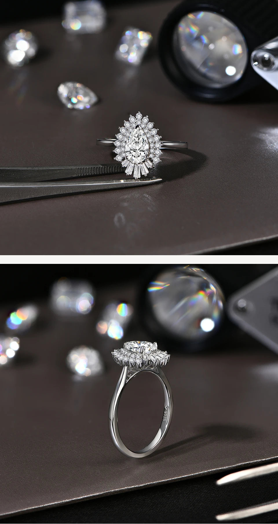 1 CT Pear Cut Moissanite Double Halo Engagement Ring