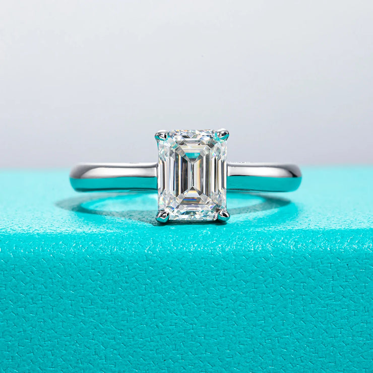 2 CT Emerald Cut Moissanite Engagement Ring | 925 Sterling Silver.