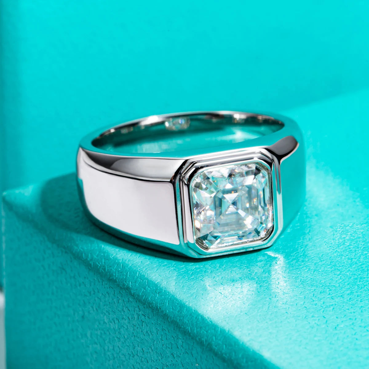3 CT Asscher Cut Men's Moissanite Engagement Ring