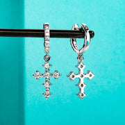 Moissanite Cross Hoop Earrings for Women.