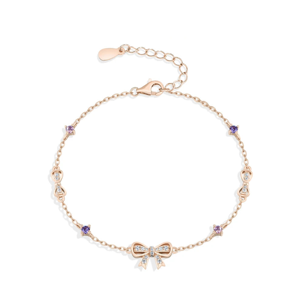 Moissanite Bow Bracelet with Pink Accents