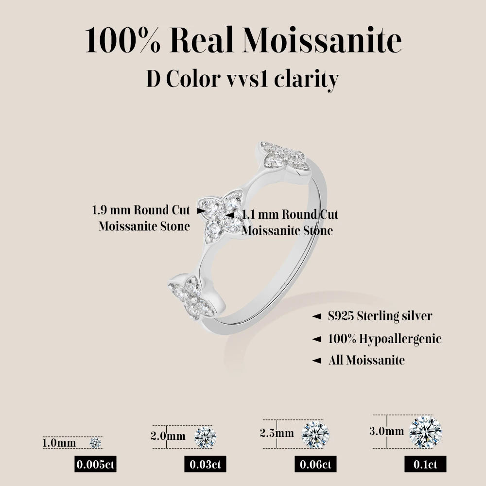 Lucky Clover Flower Moissanite Ring