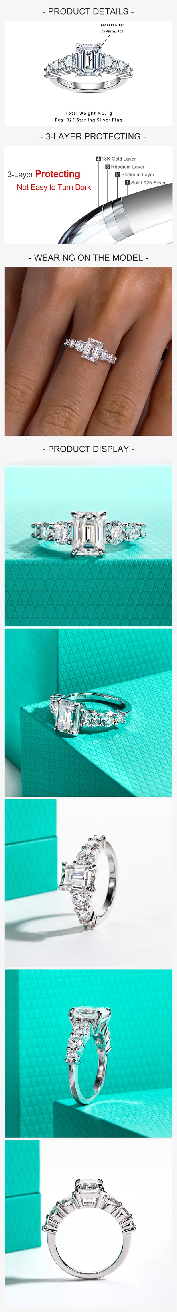 GK Moissanites 3ct Emerald Cut D Color Moissanite Engagement Ring