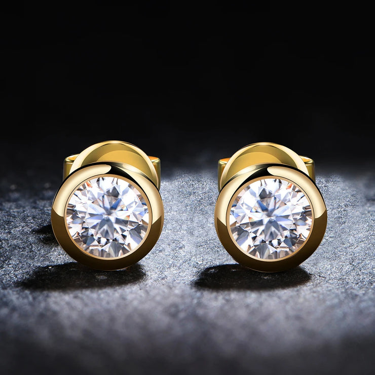 VVS1 D Color 4MM Bezel Set Stud Earrings | 10K Yellow Gold.