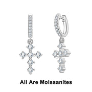 Moissanite Cross Hoop Earrings for Women.