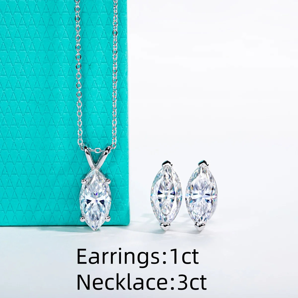 VVS 1 D Color Marquise Cut Moissanite Necklace-Earstud Set
