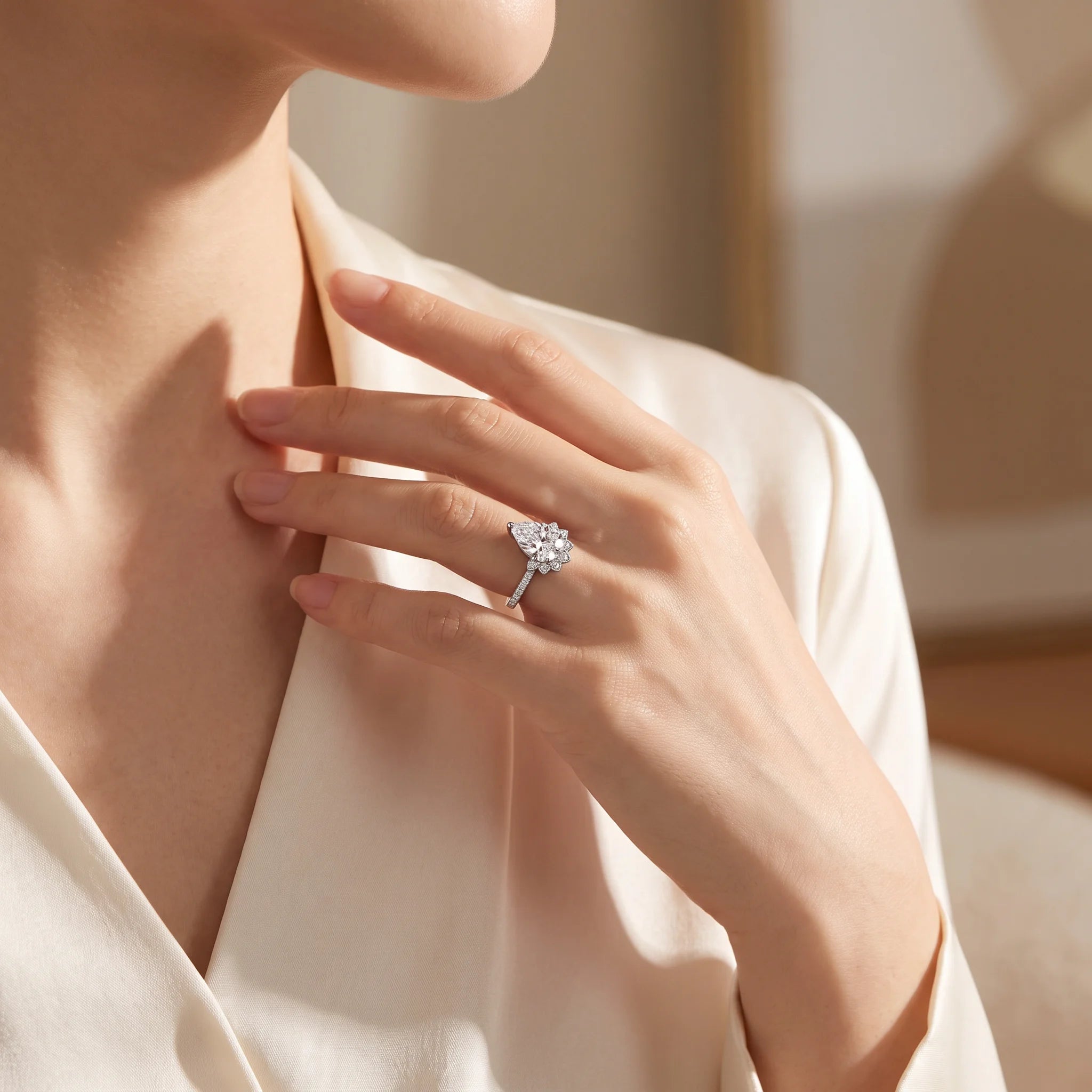 4 CT Pear Cut D Color Moissanite Engagement Ring