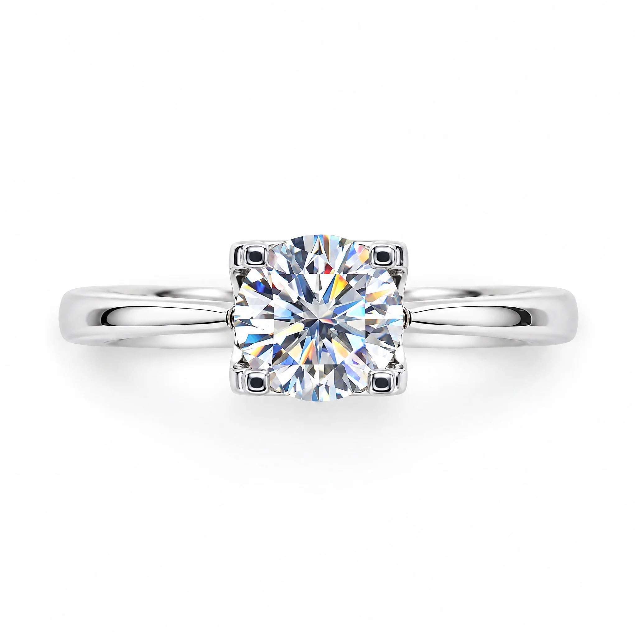 1 Carat Round Cut Moissanite Engagement Ring
