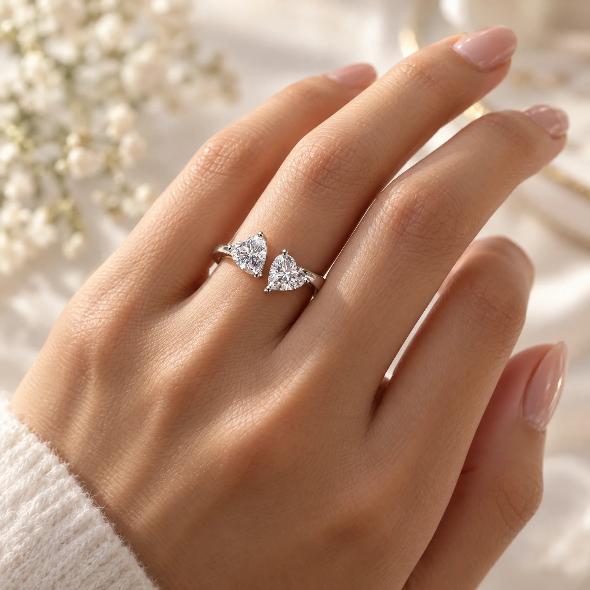2 Carat Heart Cut Twin Moissanite Engagement Ring