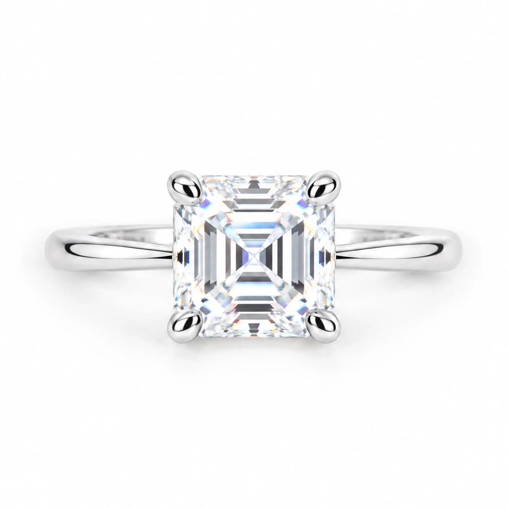 3CT D Color Asscher Cut Moissanite Engagement Ring