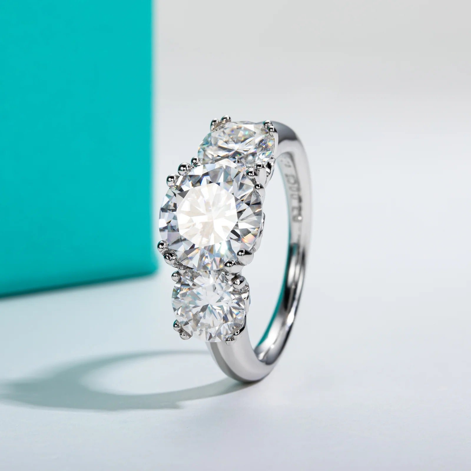1.6 CTTW 3 Stone Moissanite Engagement Ring