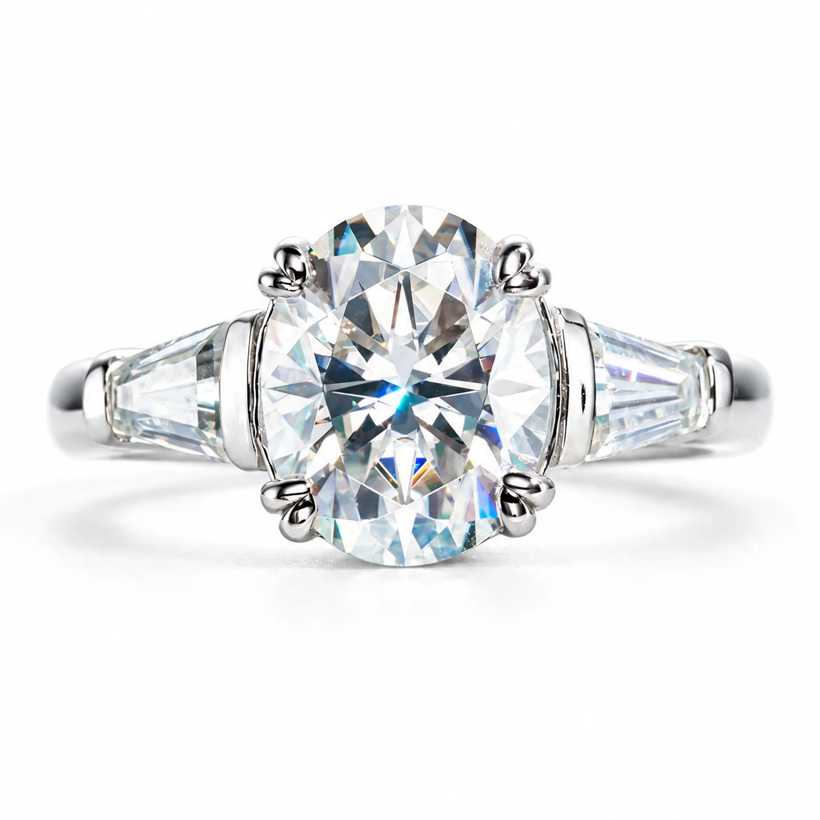 3.8 CTTW Oval Cut D Color Moissanite Engagement Ring